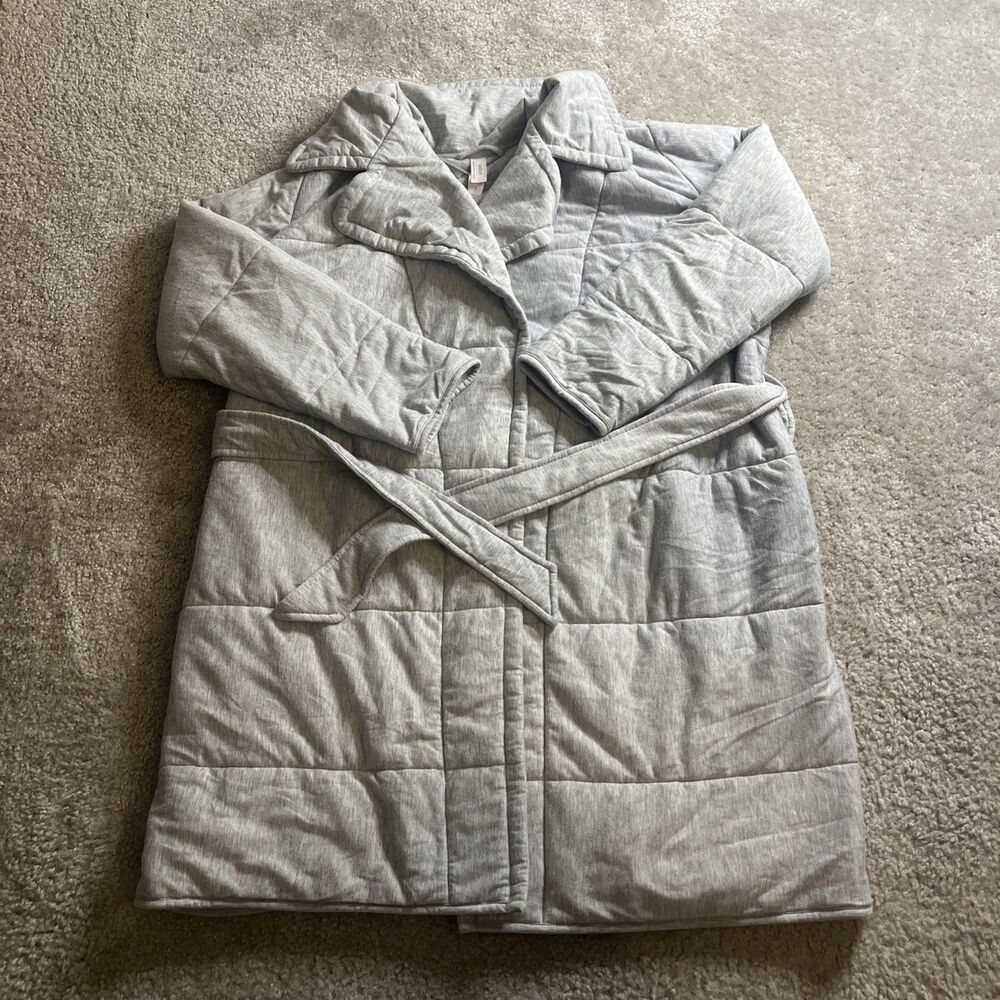 Auden Womens Terry Bath Robe Belted Grey M/L